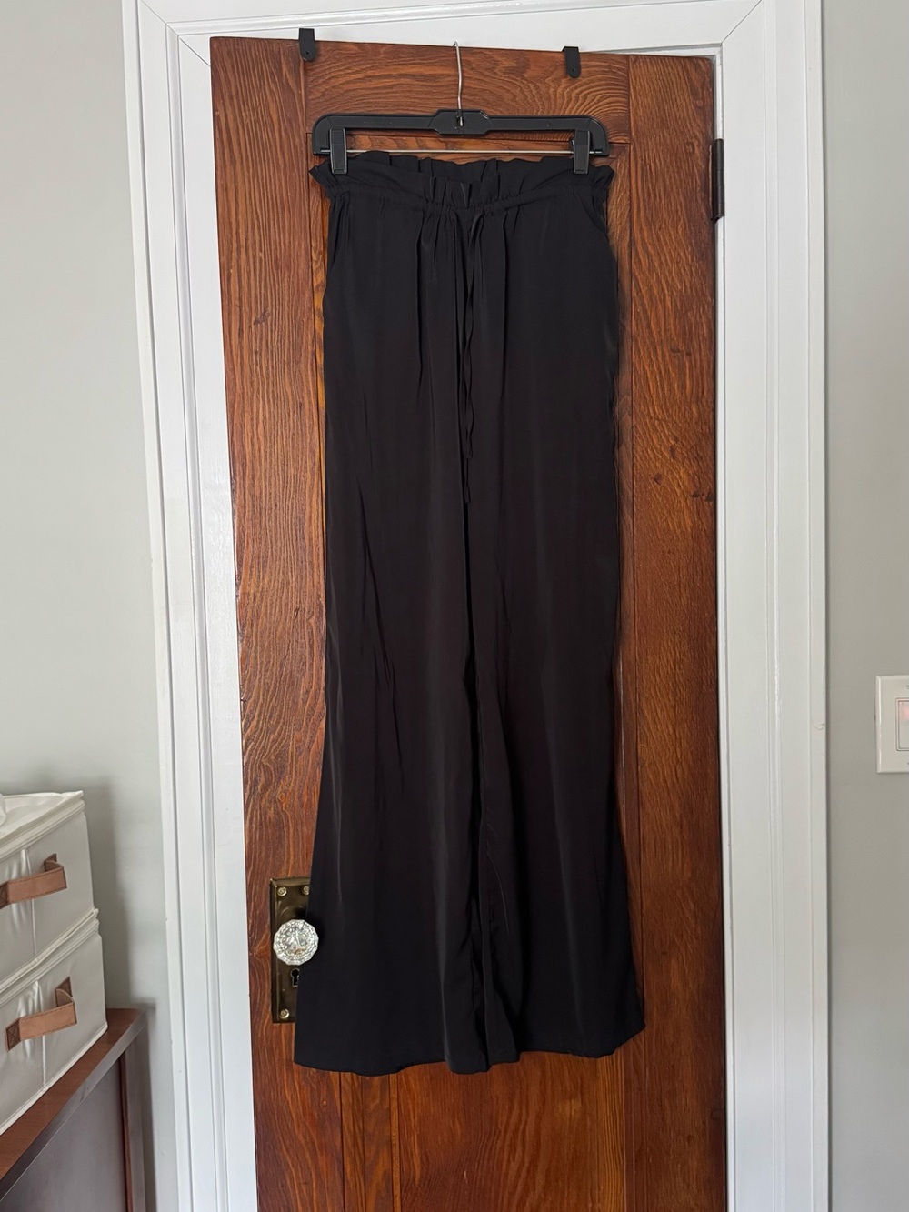Black Wide-Leg Drawstring Pants Black Size 4
